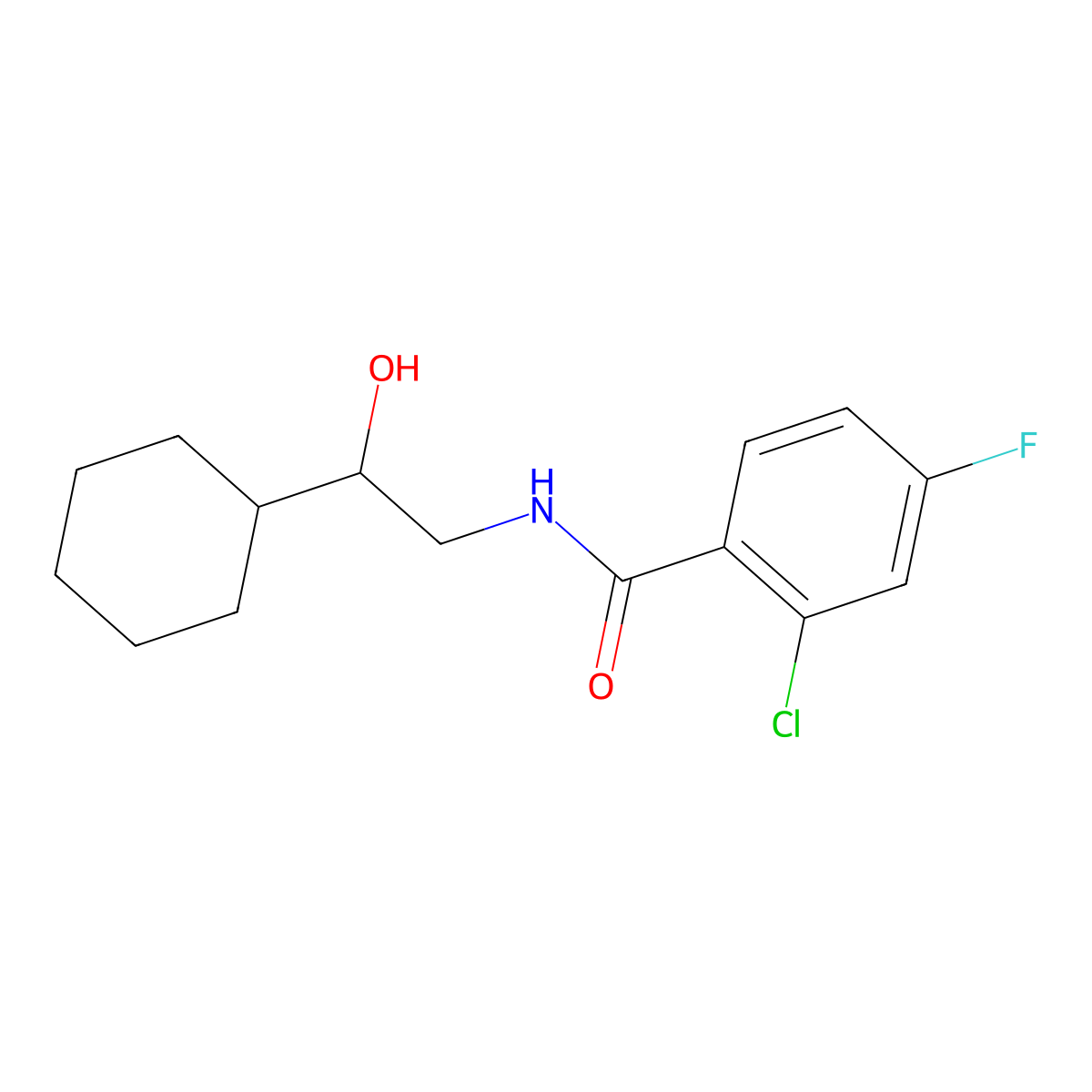 2-chloro-N-(2-cyclohexyl-2-hydroxyethyl)-4-fluorobenzamide molecular structure, CAS 1351650-40-2
