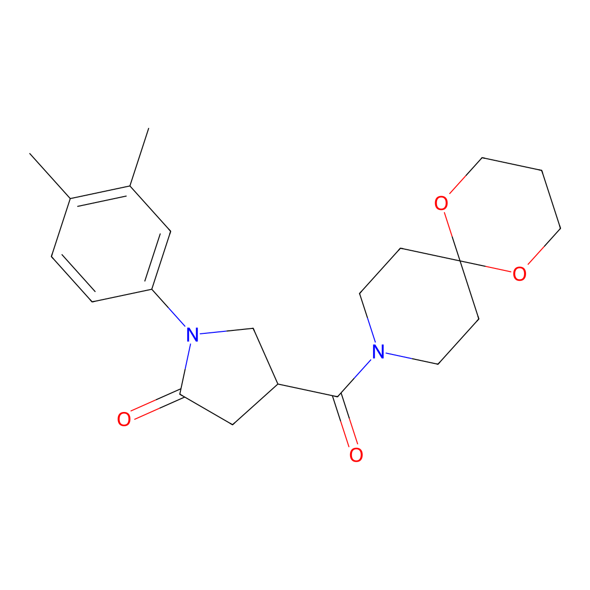 1-(3,4-Dimethylphenyl)-4-(1,5-dioxa-9-azaspiro[5.5]undecane-9-carbonyl)pyrrolidin-2-one molecular structure, CAS 1351650-41-3