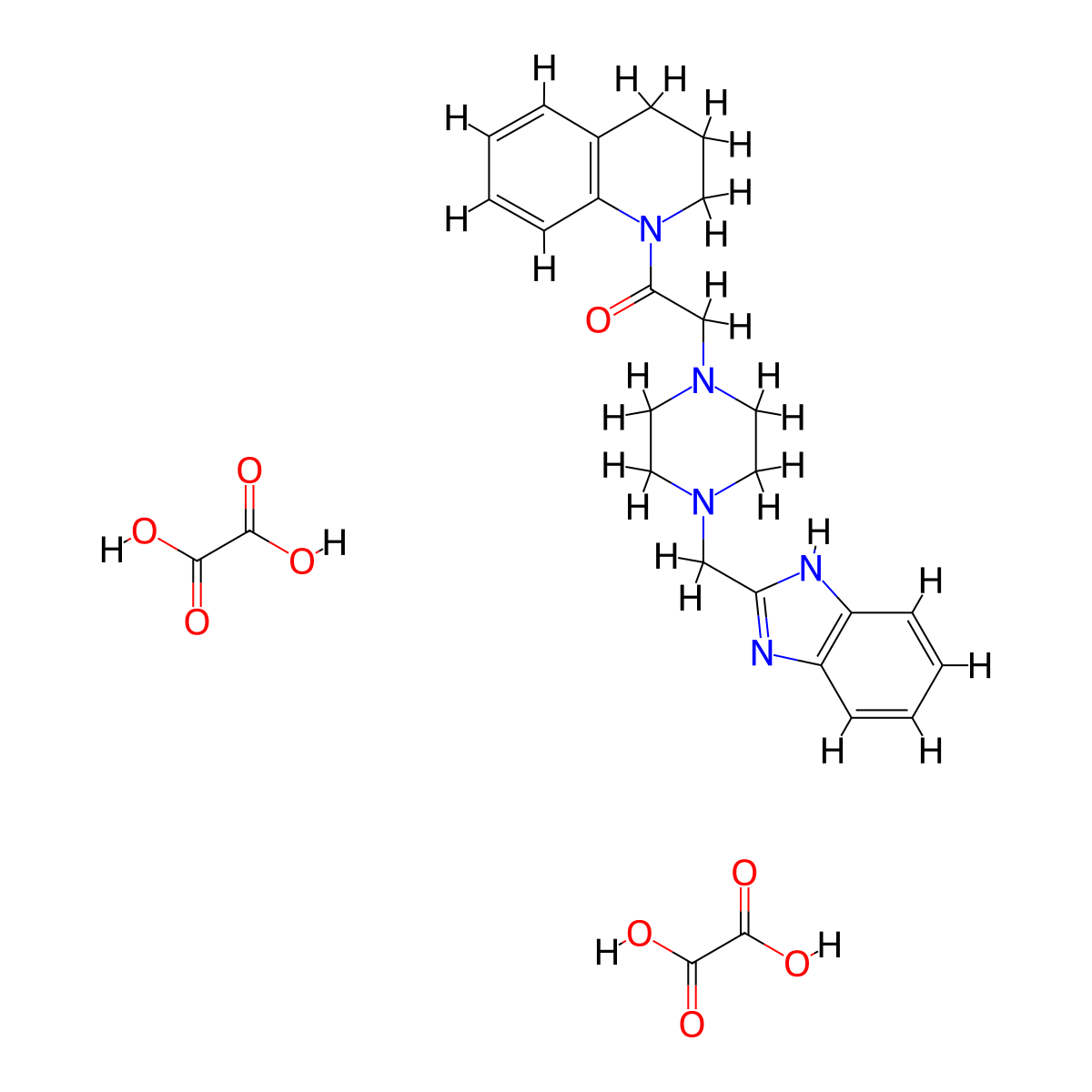 2-(4-((1H-benzo[d]imidazol-2-yl)methyl)piperazin-1-yl)-1-(3,4-dihydroquinolin-1(2H)-yl)ethanone dioxalate molecular structure, CAS 1351650-51-5