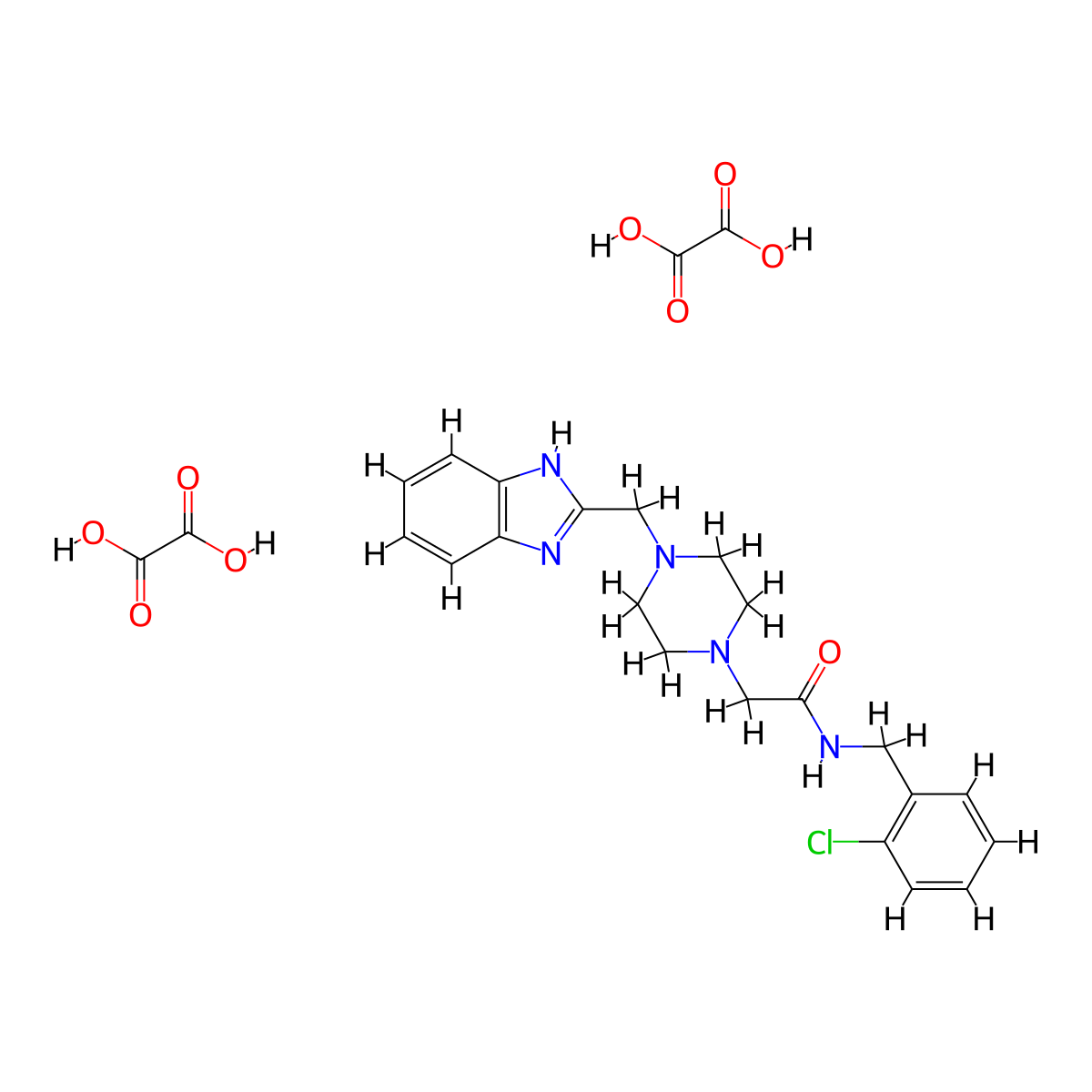 2-(4-((1H-benzo[d]imidazol-2-yl)methyl)piperazin-1-yl)-N-(2-chlorobenzyl)acetamide dioxalate molecular structure, CAS 1351650-95-7