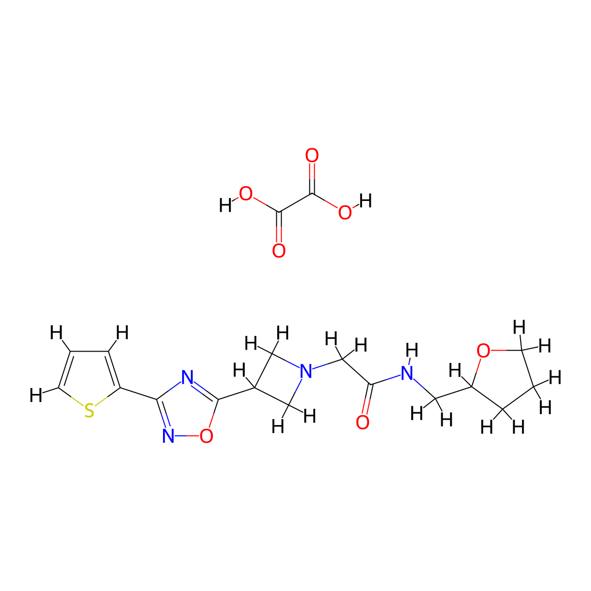 N-((tetrahydrofuran-2-yl)methyl)-2-(3-(3-(thiophen-2-yl)-1,2,4-oxadiazol-5-yl)azetidin-1-yl)acetamide oxalate molecular structure, CAS 1351651-16-5
