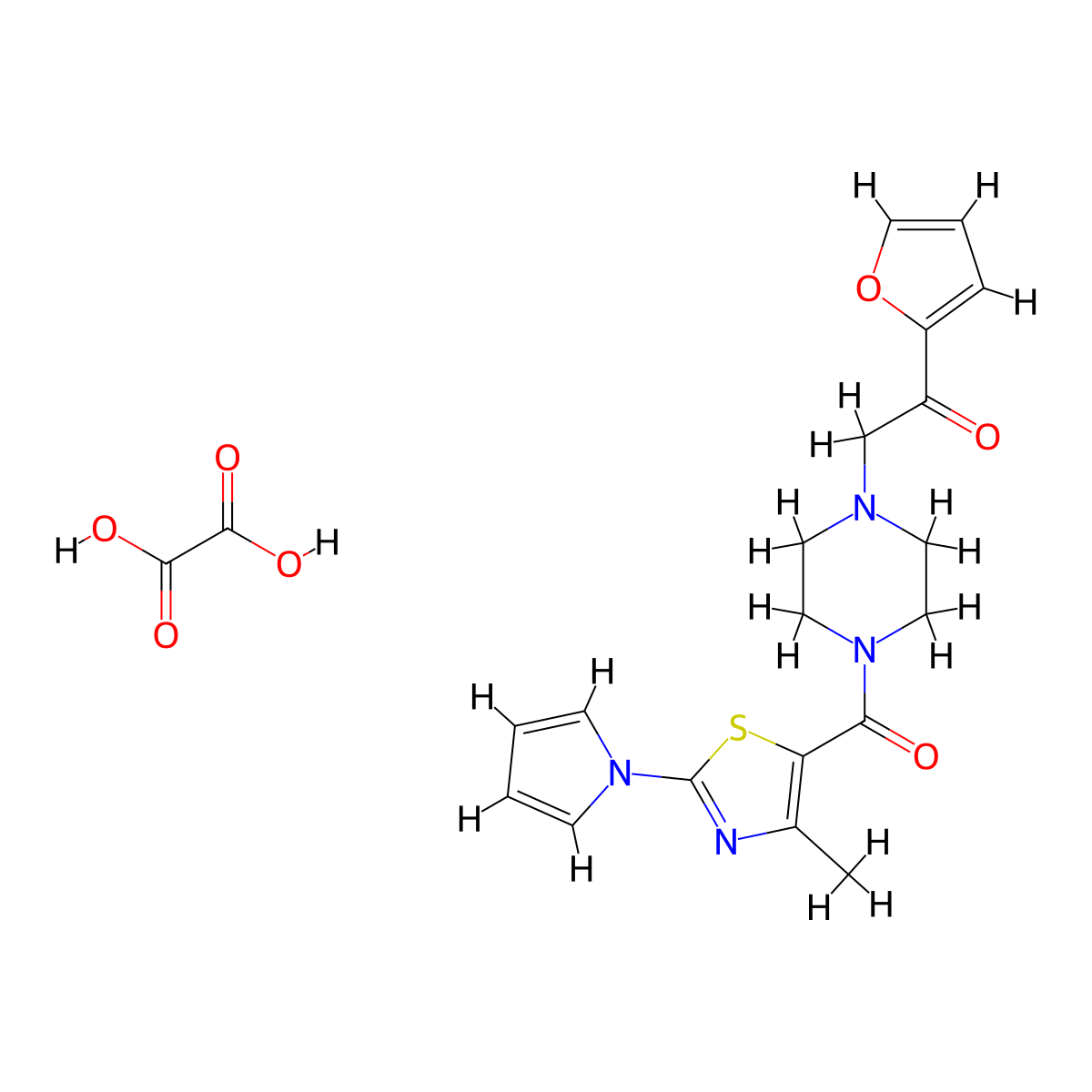 1-(furan-2-yl)-2-(4-(4-methyl-2-(1H-pyrrol-1-yl)thiazole-5-carbonyl)piperazin-1-yl)ethanone oxalate molecular structure, CAS 1351651-36-9