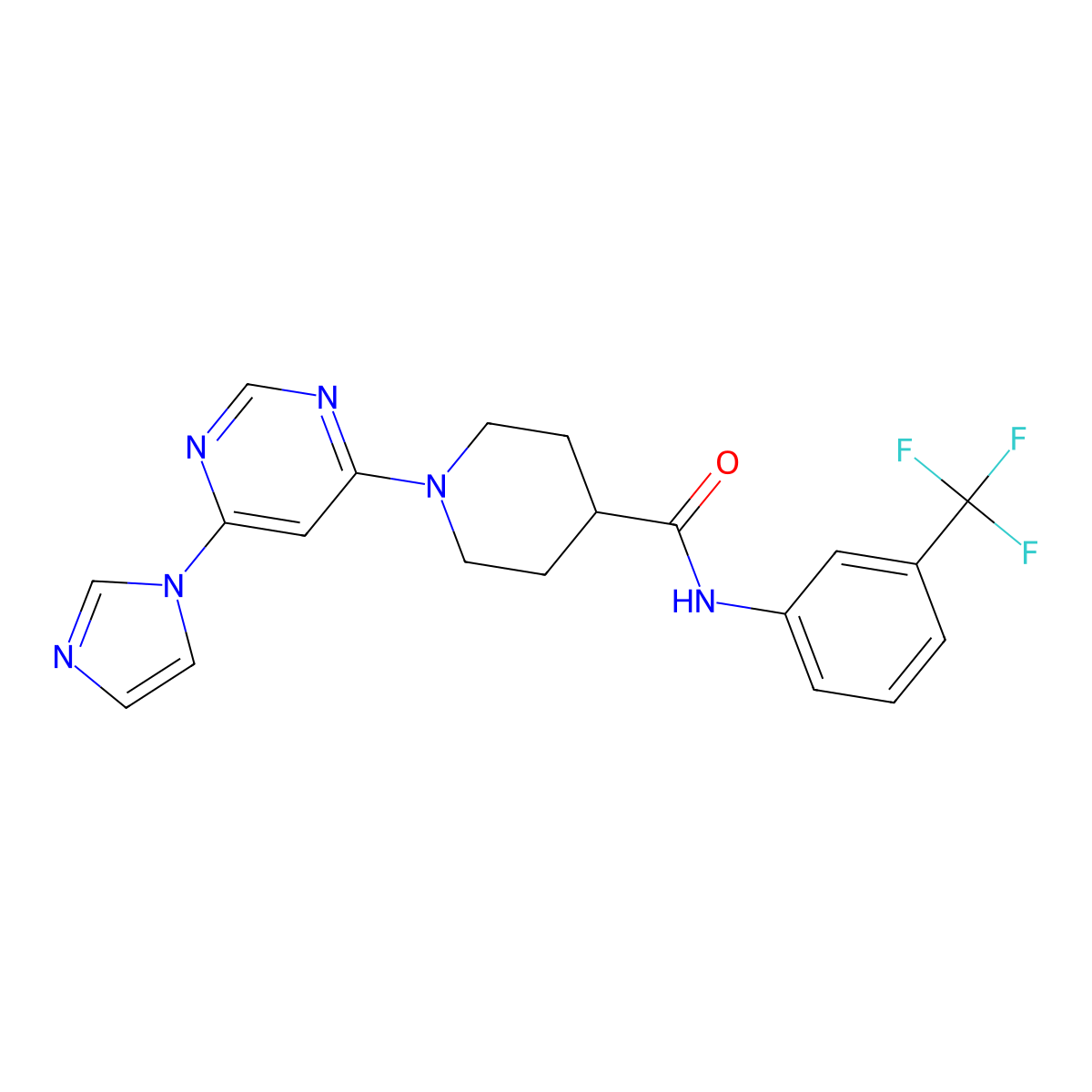1-(6-(1H-imidazol-1-yl)pyrimidin-4-yl)-N-(3-(trifluoromethyl)phenyl)piperidine-4-carboxamide molecular structure, CAS 1351651-40-5