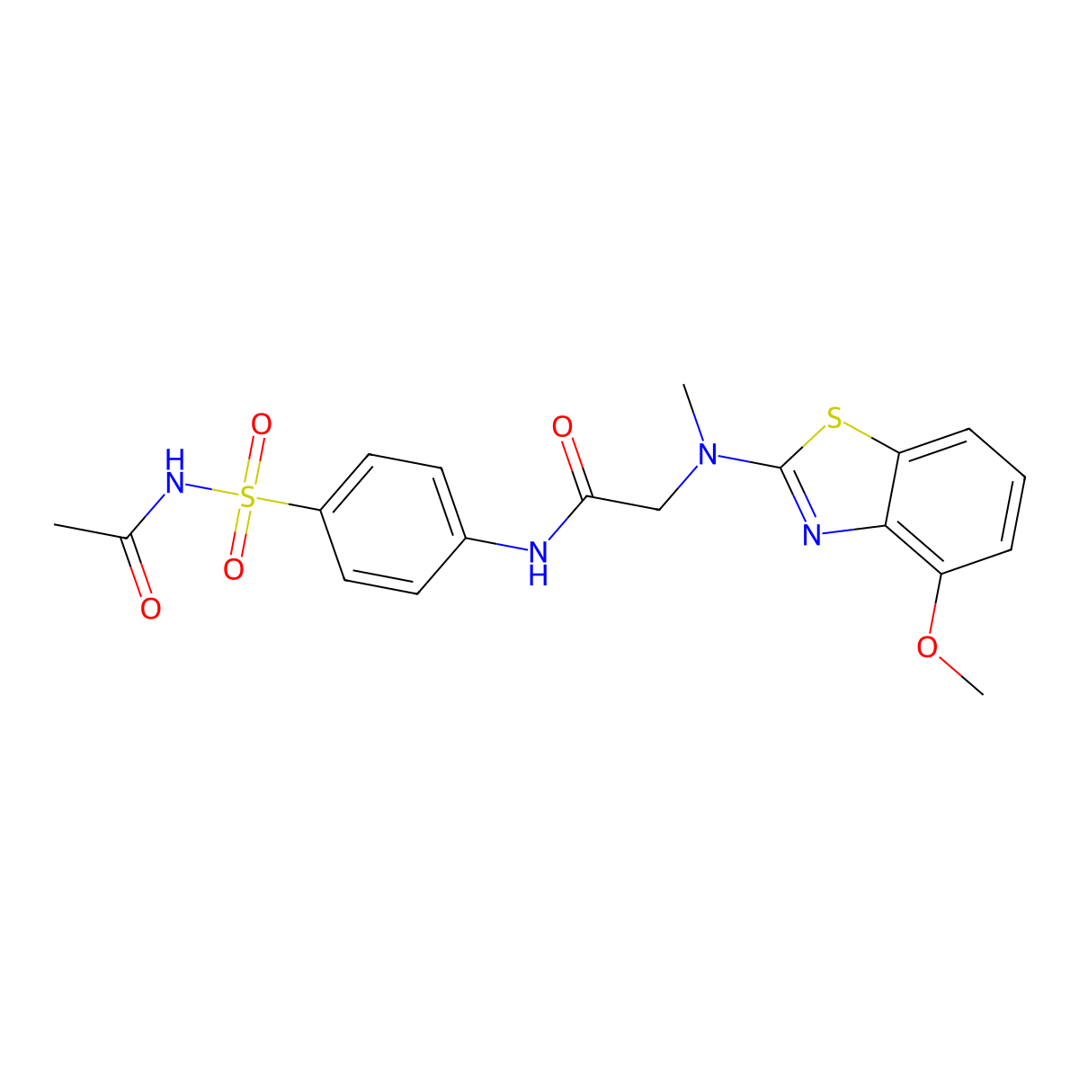 N-(4-(N-acetylsulfamoyl)phenyl)-2-((4-methoxybenzo[d]thiazol-2-yl)(methyl)amino)acetamide molecular structure, CAS 1351651-44-9