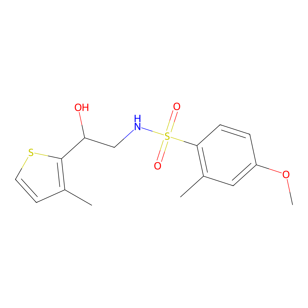 N-(2-hydroxy-2-(3-methylthiophen-2-yl)ethyl)-4-methoxy-2-methylbenzenesulfonamide molecular structure, CAS 1351651-49-4