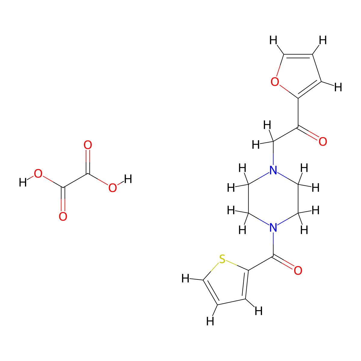 1-(Furan-2-yl)-2-(4-(thiophene-2-carbonyl)piperazin-1-yl)ethanone oxalate molecular structure, CAS 1351651-58-5