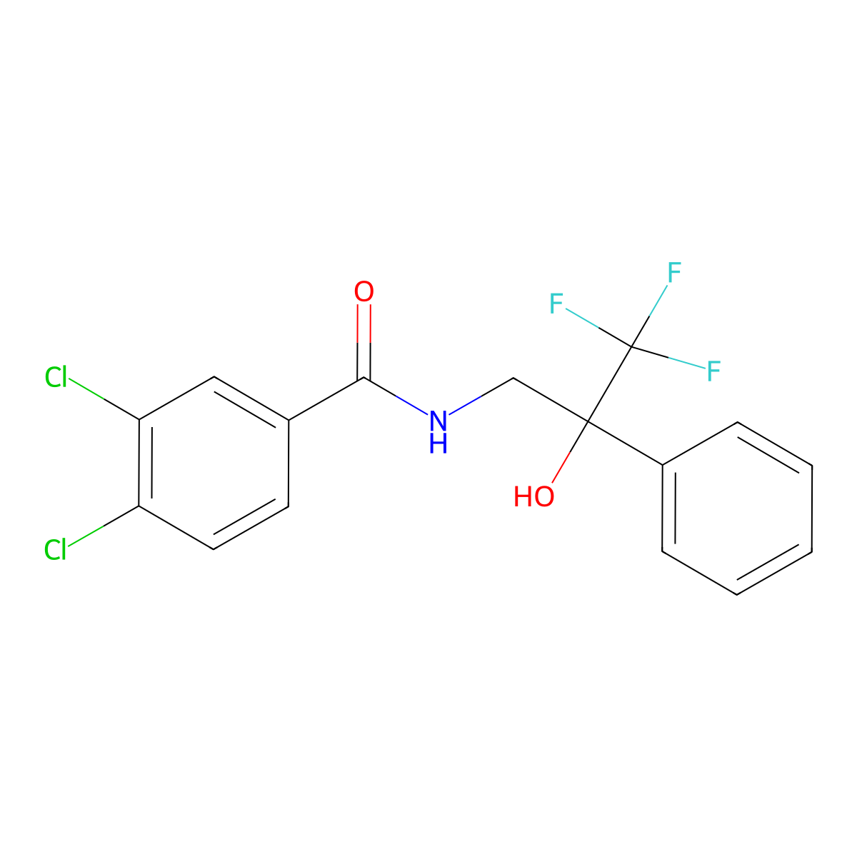 3,4-dichloro-N-(3,3,3-trifluoro-2-hydroxy-2-phenylpropyl)benzamide molecular structure, CAS 1351651-65-4