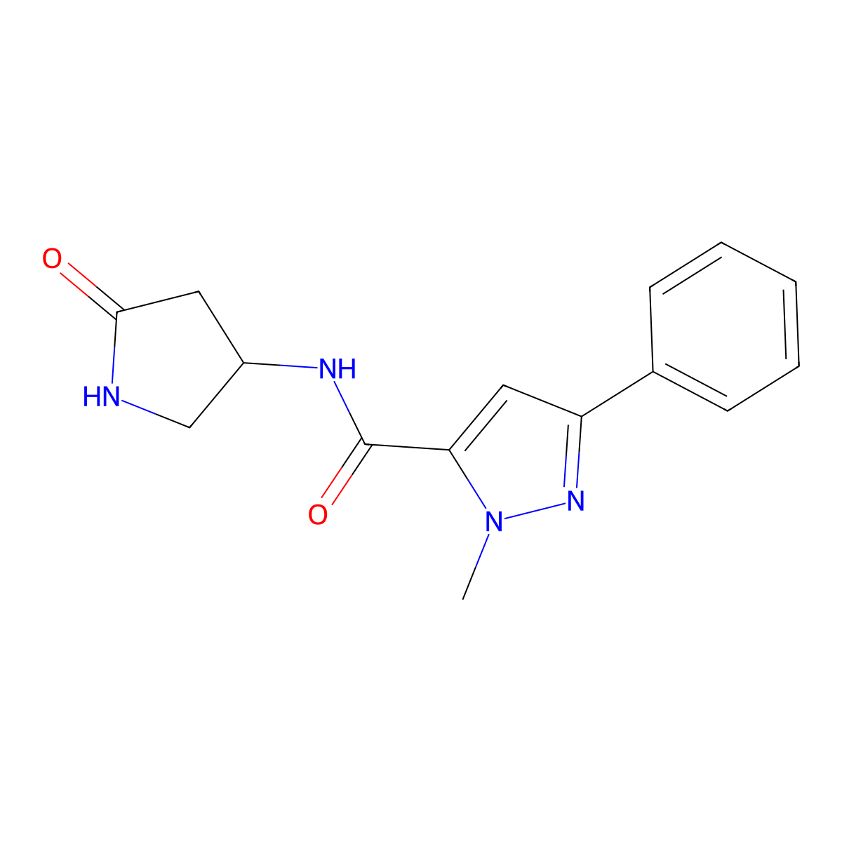 1-methyl-N-(5-oxopyrrolidin-3-yl)-3-phenyl-1H-pyrazole-5-carboxamide molecular structure, CAS 1351651-68-7