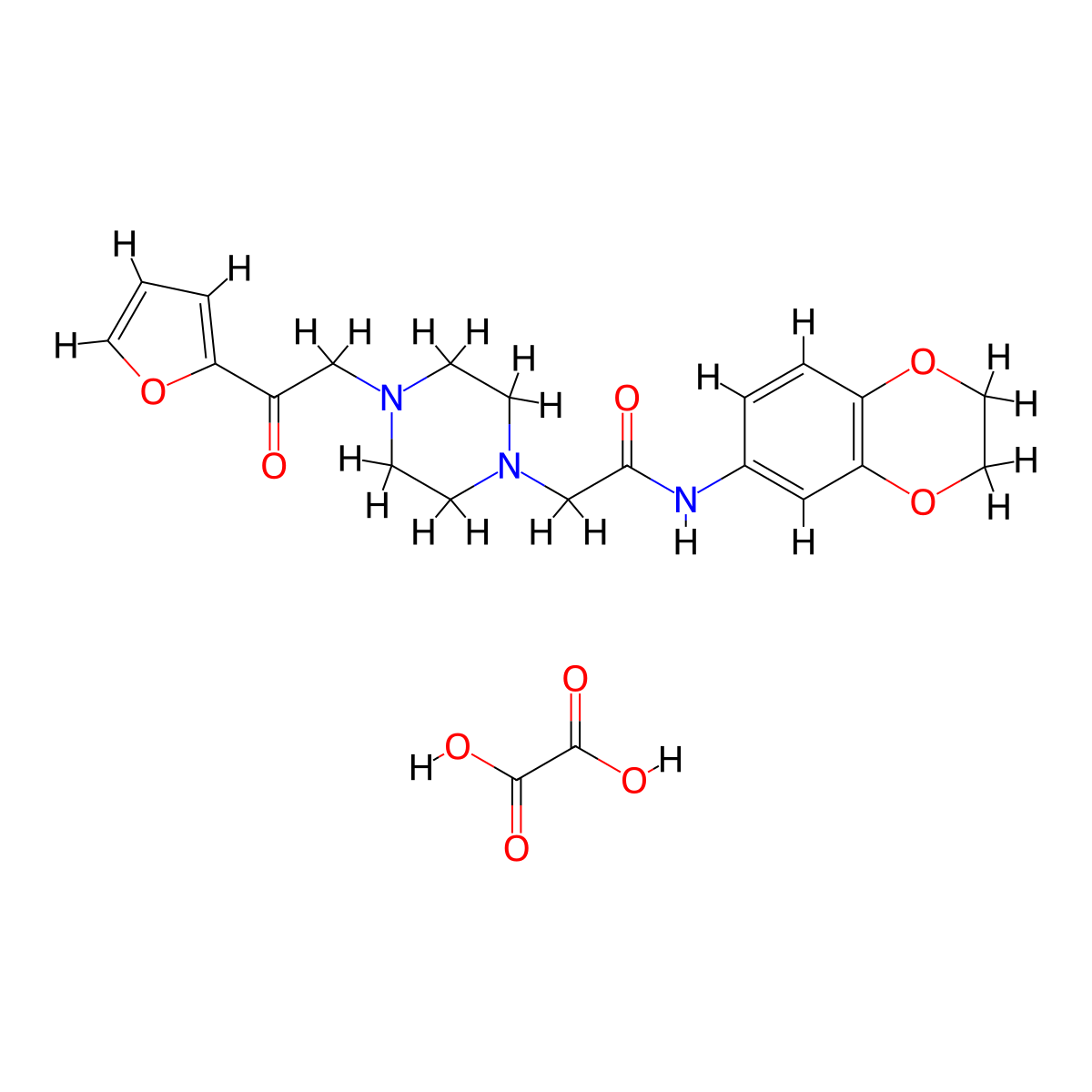 N-(2,3-dihydrobenzo[b][1,4]dioxin-6-yl)-2-(4-(2-(furan-2-yl)-2-oxoethyl)piperazin-1-yl)acetamide oxalate molecular structure, CAS 1351651-76-7