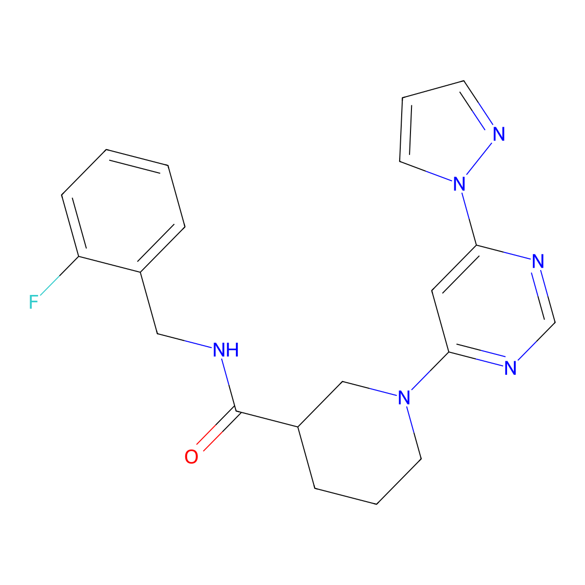 1-(6-(1H-pyrazol-1-yl)pyrimidin-4-yl)-N-(2-fluorobenzyl)piperidine-3-carboxamide molecular structure, CAS 1351651-92-7