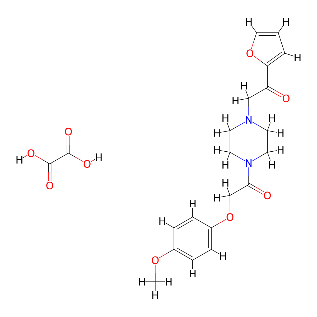 1-(Furan-2-yl)-2-(4-(2-(4-methoxyphenoxy)acetyl)piperazin-1-yl)ethanone oxalate molecular structure, CAS 1351651-97-2