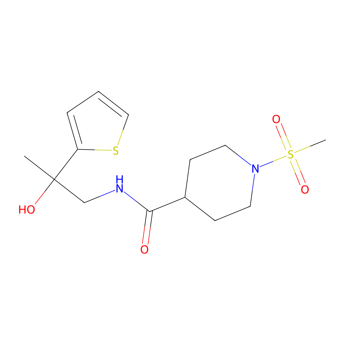 N-(2-hydroxy-2-(thiophen-2-yl)propyl)-1-(methylsulfonyl)piperidine-4-carboxamide molecular structure, CAS 1351652-03-3