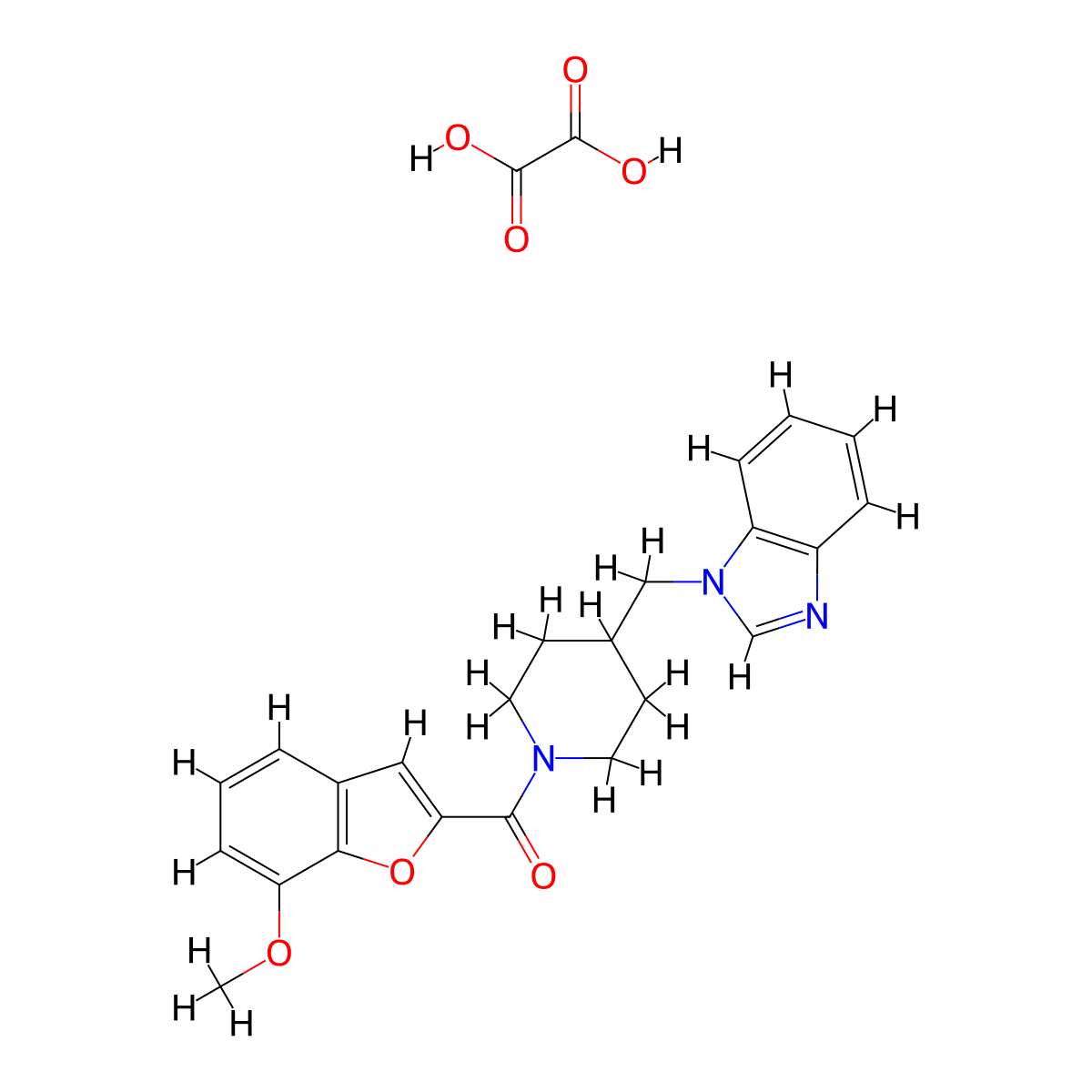 (4-((1H-benzo[d]imidazol-1-yl)methyl)piperidin-1-yl)(7-methoxybenzofuran-2-yl)methanone oxalate molecular structure, CAS 1351652-06-6