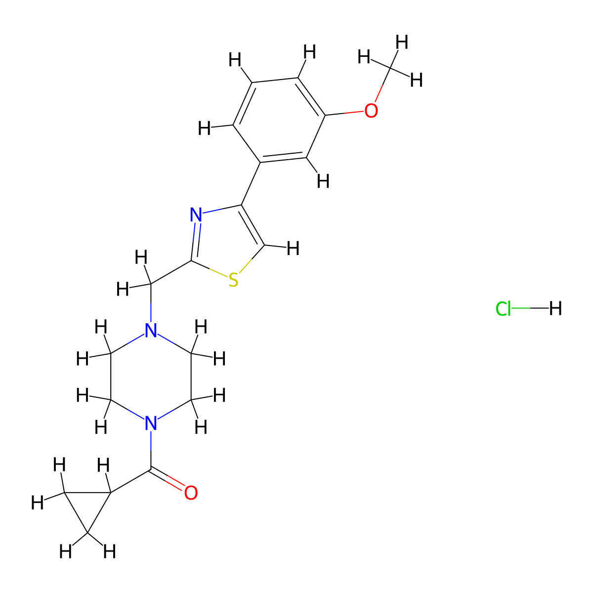 Cyclopropyl(4-((4-(3-methoxyphenyl)thiazol-2-yl)methyl)piperazin-1-yl)methanone hydrochloride molecular structure, CAS 1351652-13-5