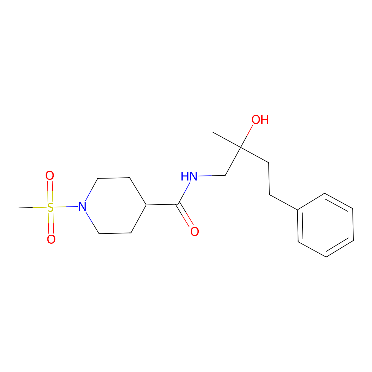 N-(2-hydroxy-2-methyl-4-phenylbutyl)-1-(methylsulfonyl)piperidine-4-carboxamide molecular structure, CAS 1351652-17-9