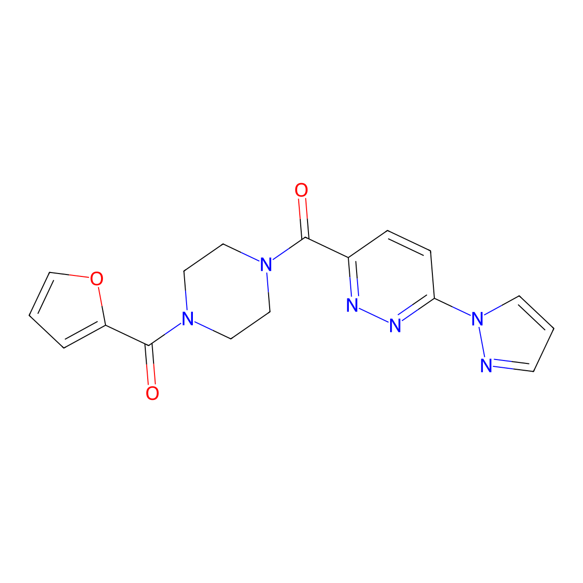 (6-(1H-pyrazol-1-yl)pyridazin-3-yl)(4-(furan-2-carbonyl)piperazin-1-yl)methanone molecular structure, CAS 1351652-31-7
