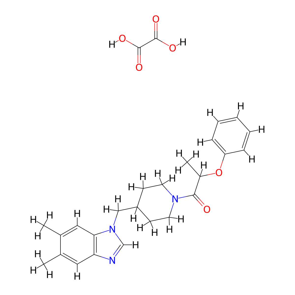 1-(4-((5,6-dimethyl-1H-benzo[d]imidazol-1-yl)methyl)piperidin-1-yl)-2-phenoxypropan-1-one oxalate molecular structure, CAS 1351652-35-1
