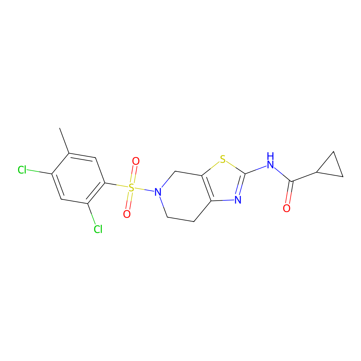N-(5-((2,4-dichloro-5-methylphenyl)sulfonyl)-4,5,6,7-tetrahydrothiazolo[5,4-c]pyridin-2-yl)cyclopropanecarboxamide molecular structure, CAS 1351652-43-1