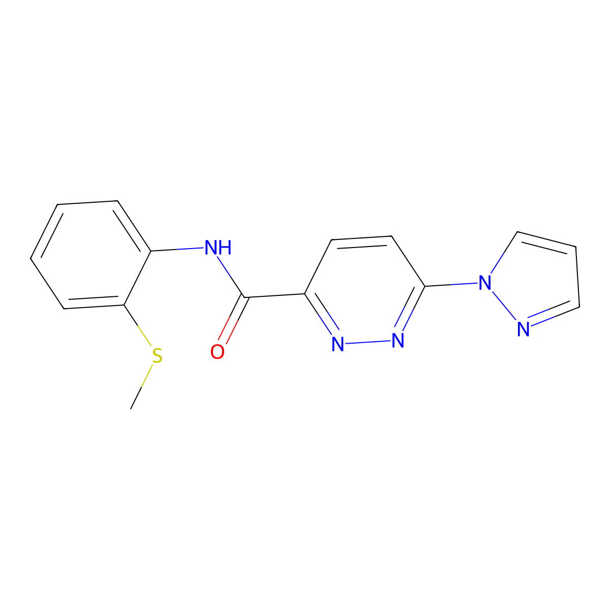 N-(2-(methylthio)phenyl)-6-(1H-pyrazol-1-yl)pyridazine-3-carboxamide molecular structure, CAS 1351652-46-4