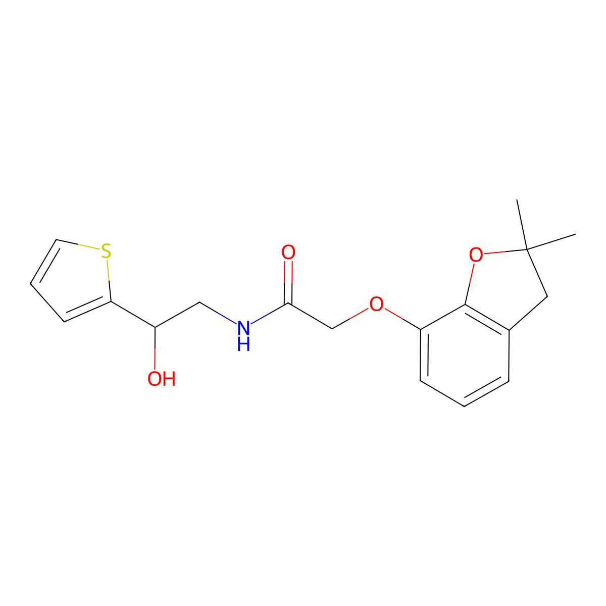 2-((2,2-dimethyl-2,3-dihydrobenzofuran-7-yl)oxy)-N-(2-hydroxy-2-(thiophen-2-yl)ethyl)acetamide molecular structure, CAS 1351652-55-5