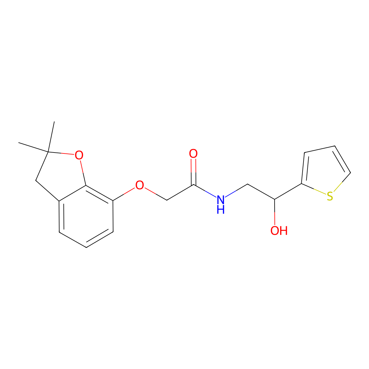 2-((2,2-dimethyl-2,3-dihydrobenzofuran-7-yl)oxy)-N-(2-hydroxy-2-(thiophen-2-yl)ethyl)acetamide molecular structure, CAS 1351652-55-5