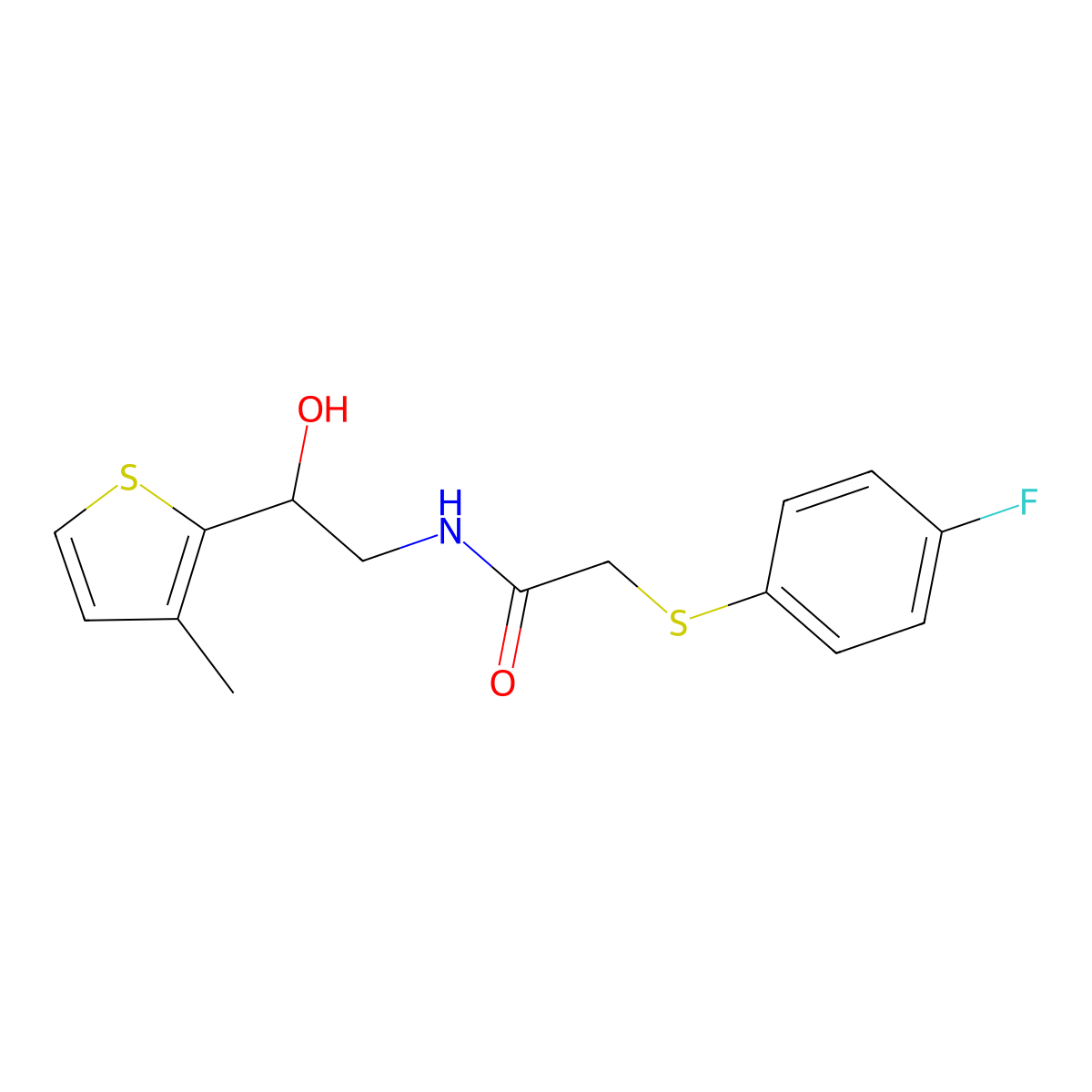 2-((4-fluorophenyl)thio)-N-(2-hydroxy-2-(3-methylthiophen-2-yl)ethyl)acetamide molecular structure, CAS 1351652-59-9