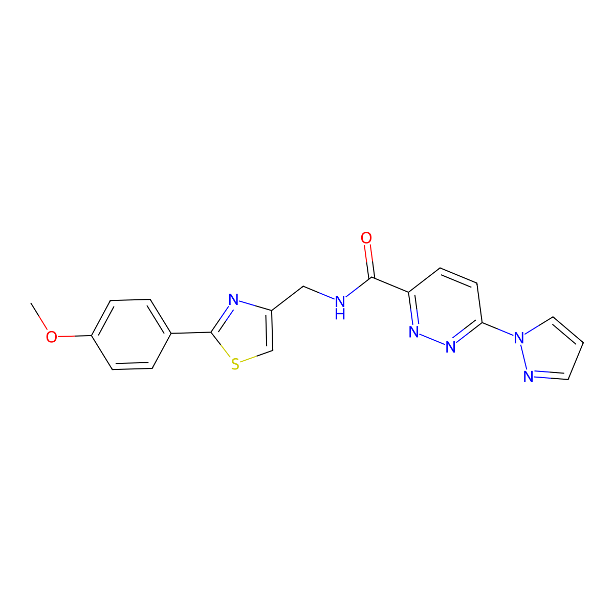 N-((2-(4-methoxyphenyl)thiazol-4-yl)methyl)-6-(1H-pyrazol-1-yl)pyridazine-3-carboxamide molecular structure, CAS 1351652-70-4