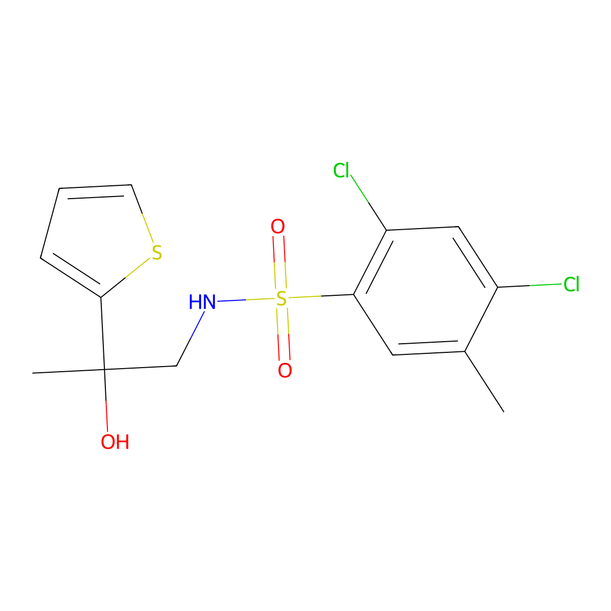 2,4-dichloro-N-(2-hydroxy-2-(thiophen-2-yl)propyl)-5-methylbenzenesulfonamide molecular structure, CAS 1351652-78-2