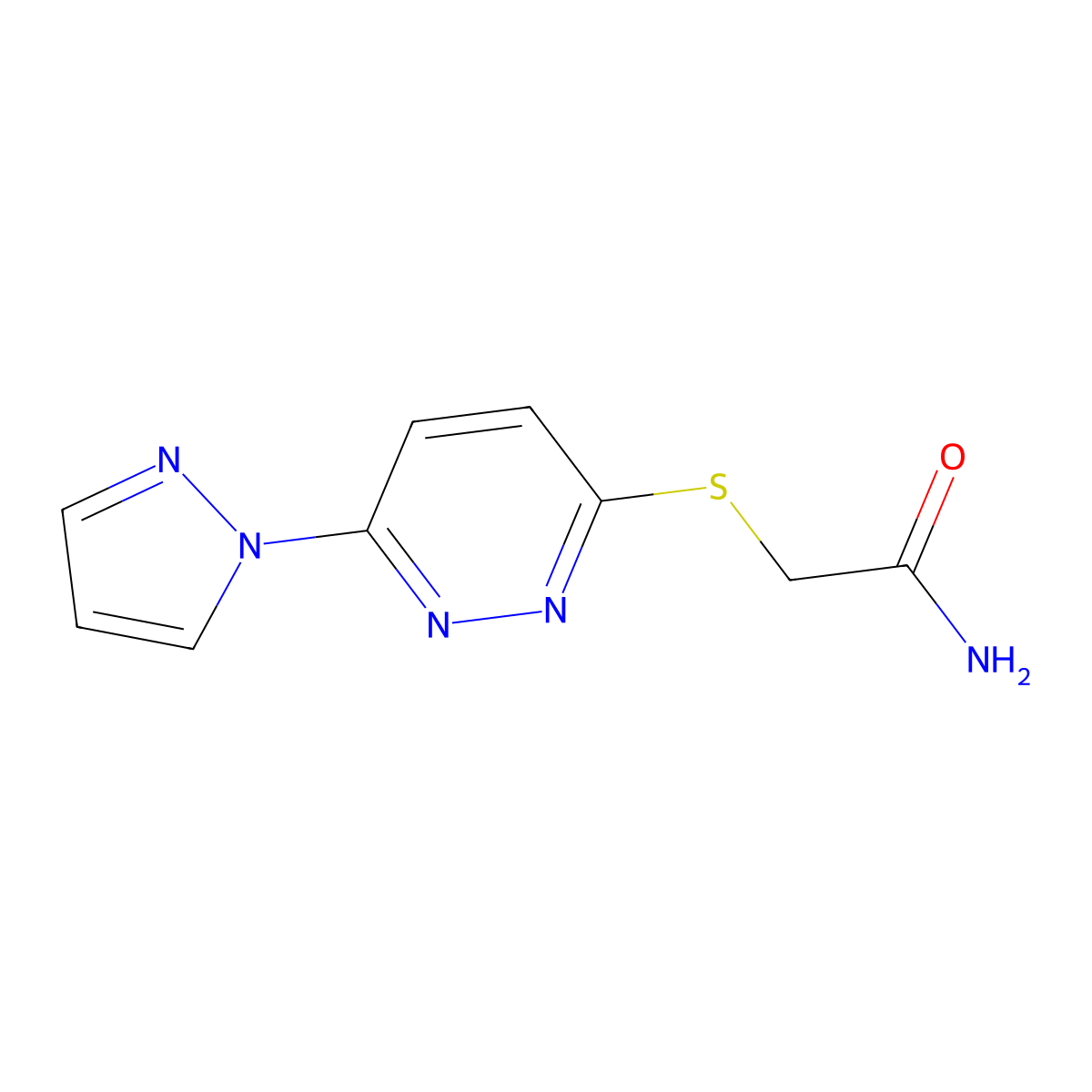 2-((6-(1H-pyrazol-1-yl)pyridazin-3-yl)thio)acetamide molecular structure, CAS 1351653-24-1