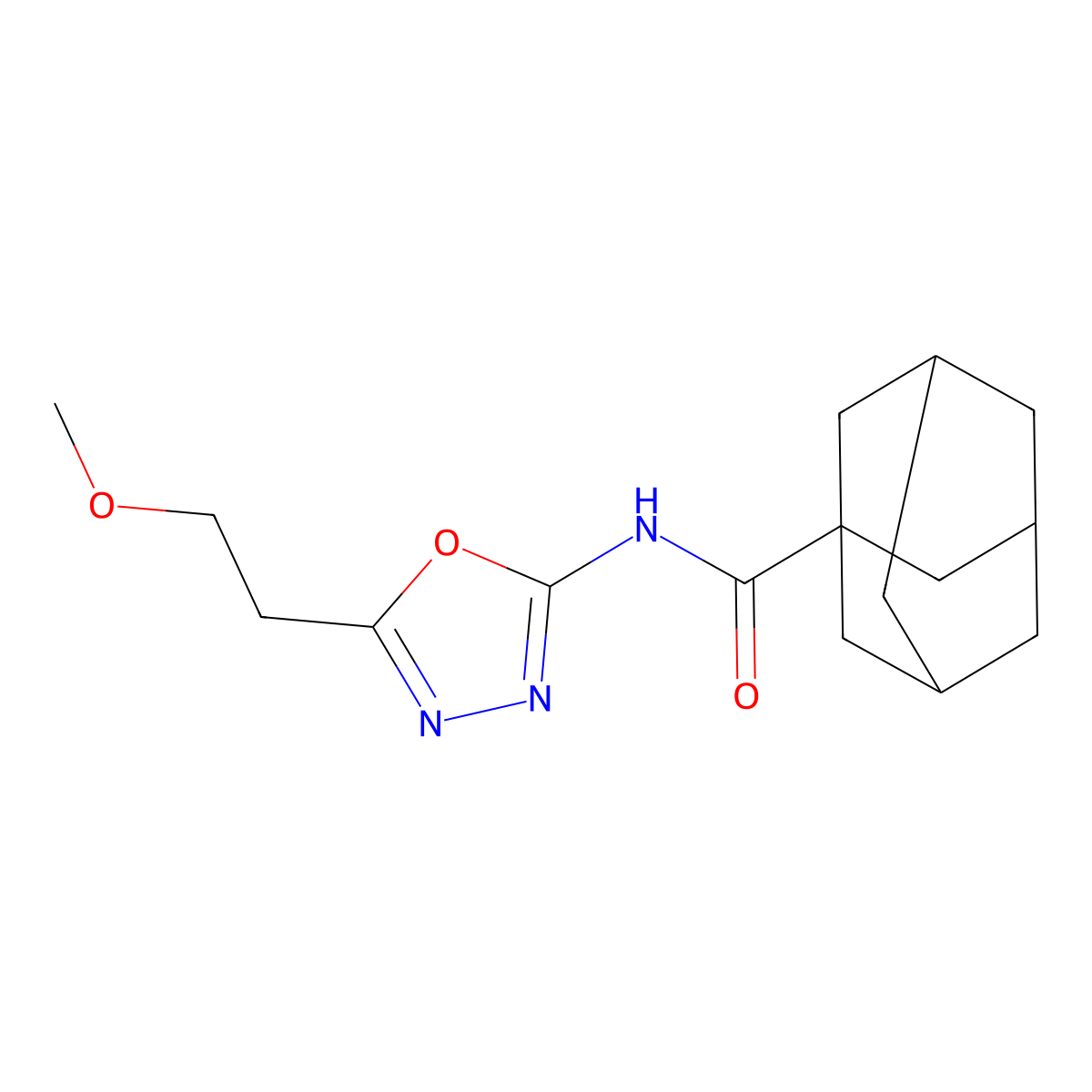 N-[5-(2-methoxyethyl)-1,3,4-oxadiazol-2-yl]adamantane-1-carboxamide molecular structure, CAS 1351653-42-3