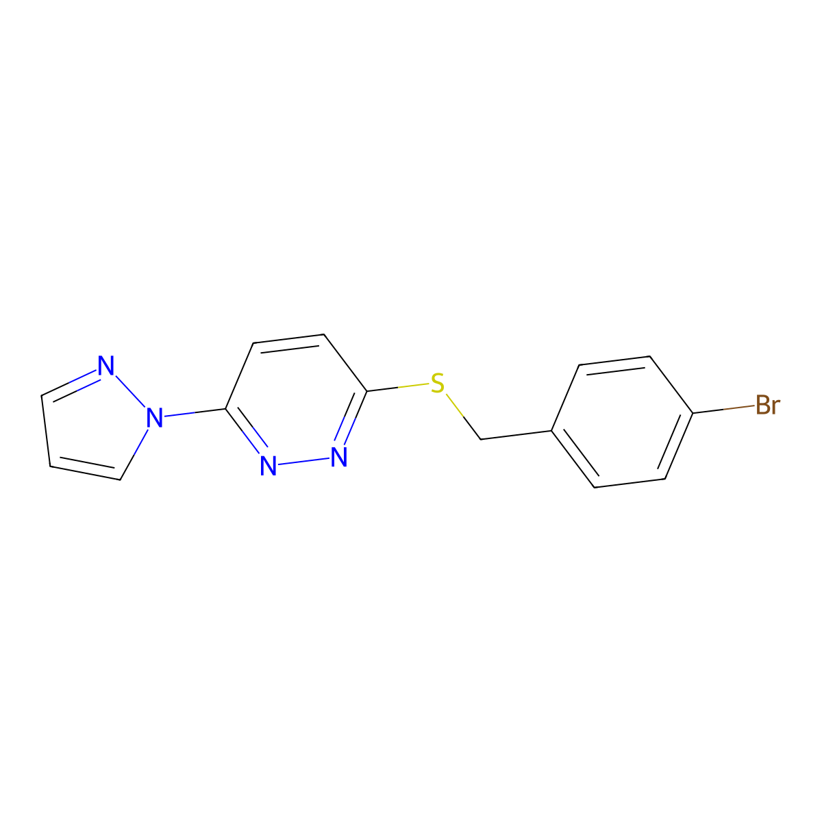 3-((4-bromobenzyl)thio)-6-(1H-pyrazol-1-yl)pyridazine molecular structure, CAS 1351653-45-6