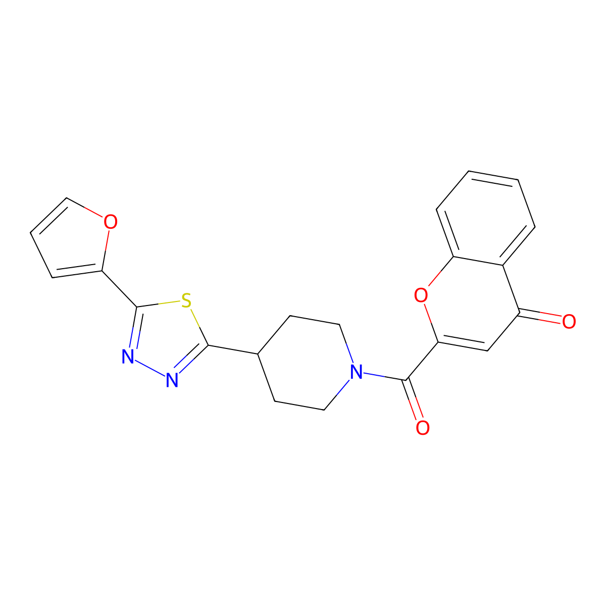 2-{4-[5-(furan-2-yl)-1,3,4-thiadiazol-2-yl]piperidine-1-carbonyl}-4H-chromen-4-one molecular structure, CAS 1351653-64-9