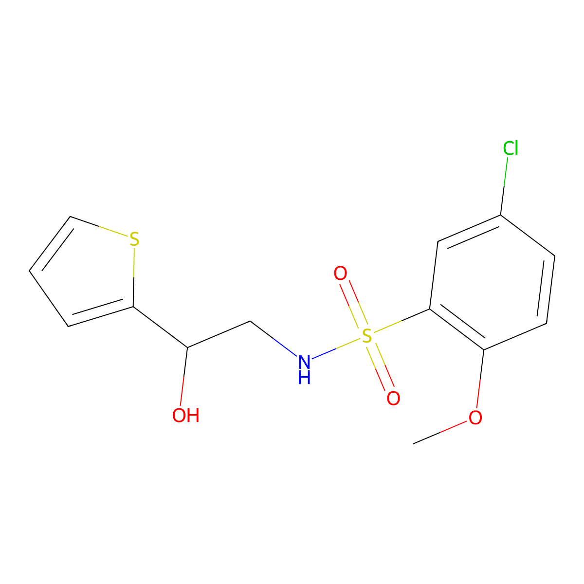 5-chloro-N-(2-hydroxy-2-(thiophen-2-yl)ethyl)-2-methoxybenzenesulfonamide molecular structure, CAS 1351653-73-0