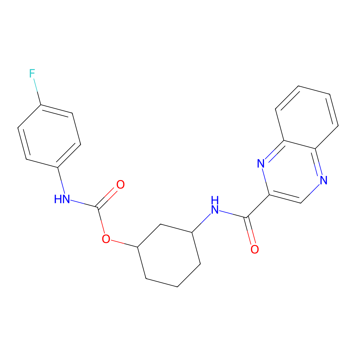 3-(Quinoxaline-2-carboxamido)cyclohexyl (4-fluorophenyl)carbamate molecular structure, CAS 1351653-74-1