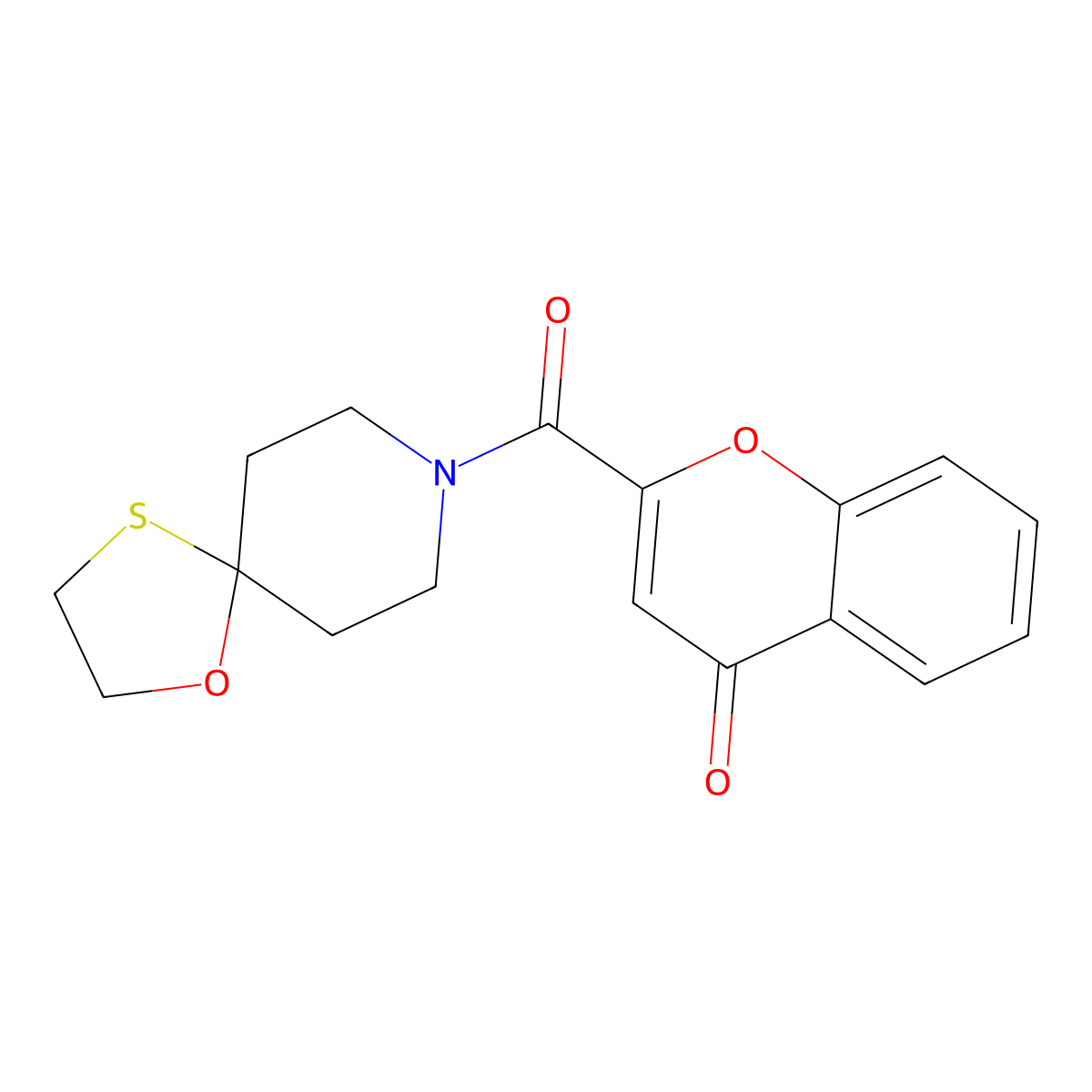 2-(1-oxa-4-thia-8-azaspiro[4.5]decane-8-carbonyl)-4H-chromen-4-one molecular structure, CAS 1351653-87-6
