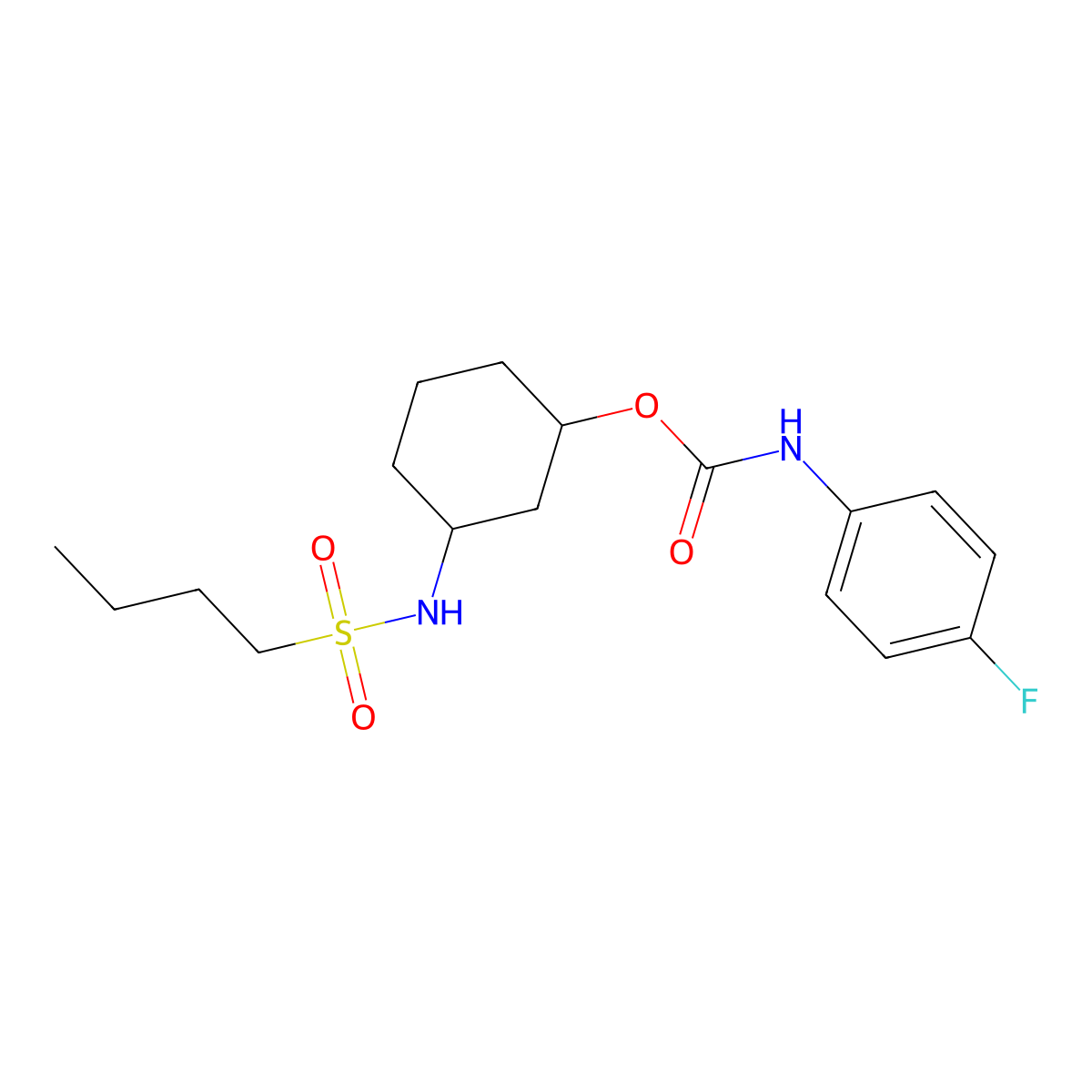 3-(Butylsulfonamido)cyclohexyl (4-fluorophenyl)carbamate molecular structure, CAS 1351653-88-7