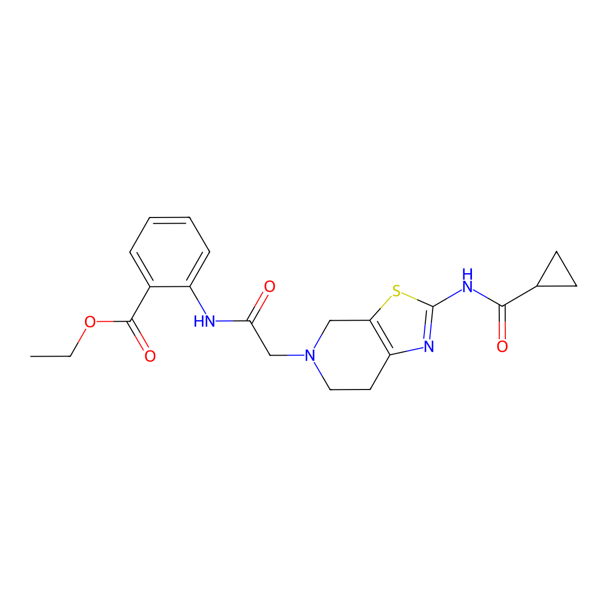 ethyl 2-(2-(2-(cyclopropanecarboxamido)-6,7-dihydrothiazolo[5,4-c]pyridin-5(4H)-yl)acetamido)benzoate molecular structure, CAS 1351653-90-1