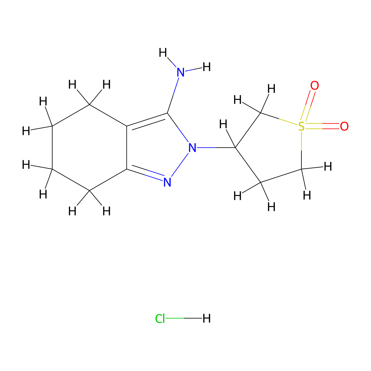 2-(1,1-dioxidotetrahydro-3-thienyl)-4,5,6,7-tetrahydro-2H-indazol-3-amine hydrochloride molecular structure, CAS 1351653-98-9