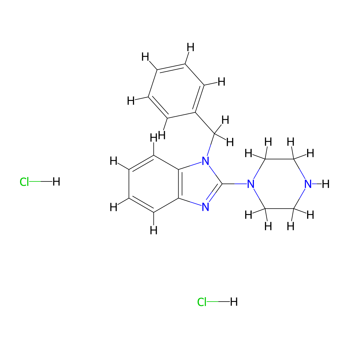 1-benzyl-2-piperazin-1-yl-1H-benzimidazole dihydrochloride molecular structure, CAS 1351654-30-2