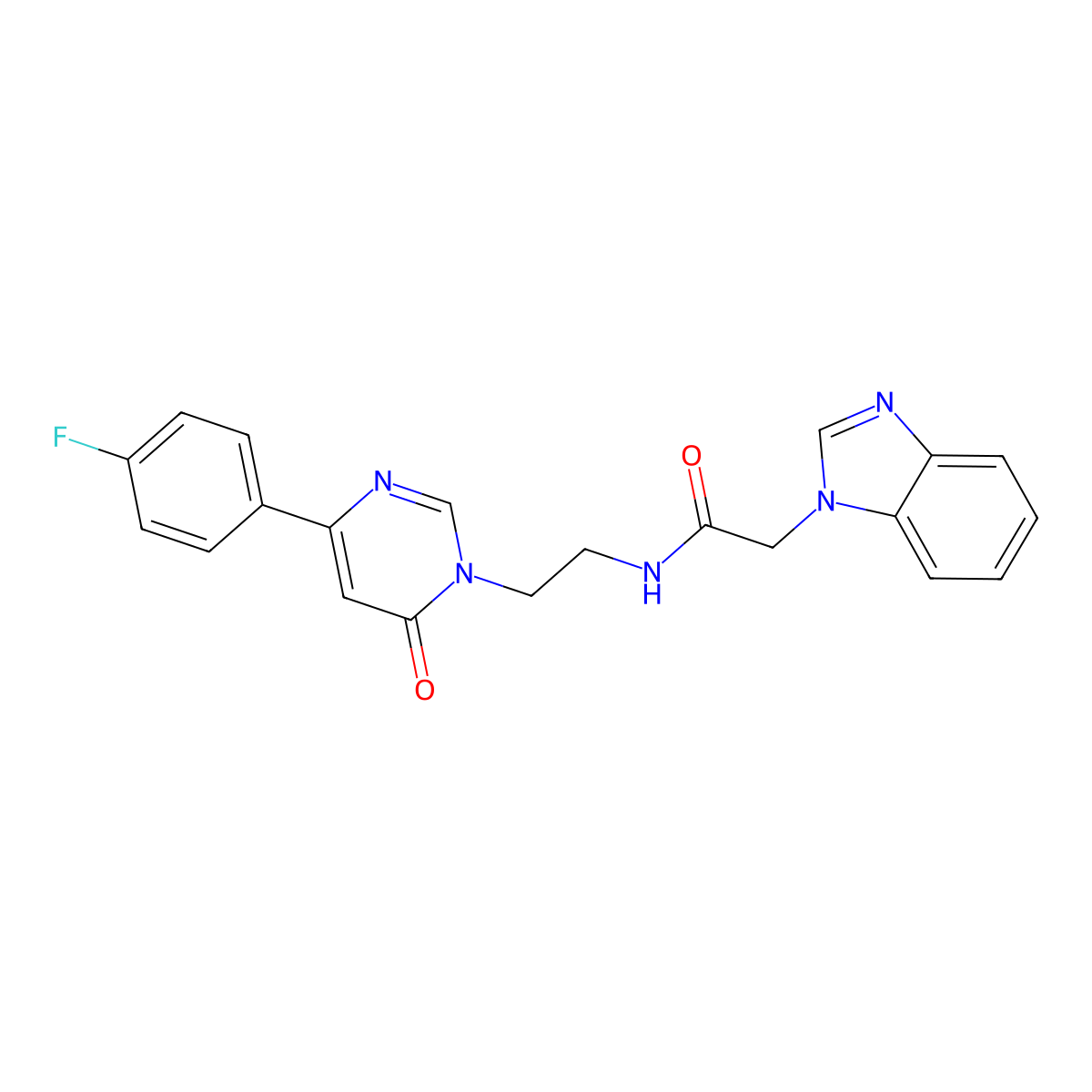 2-(1H-benzo[d]imidazol-1-yl)-N-(2-(4-(4-fluorophenyl)-6-oxopyrimidin-1(6H)-yl)ethyl)acetamide molecular structure, CAS 1351654-42-6
