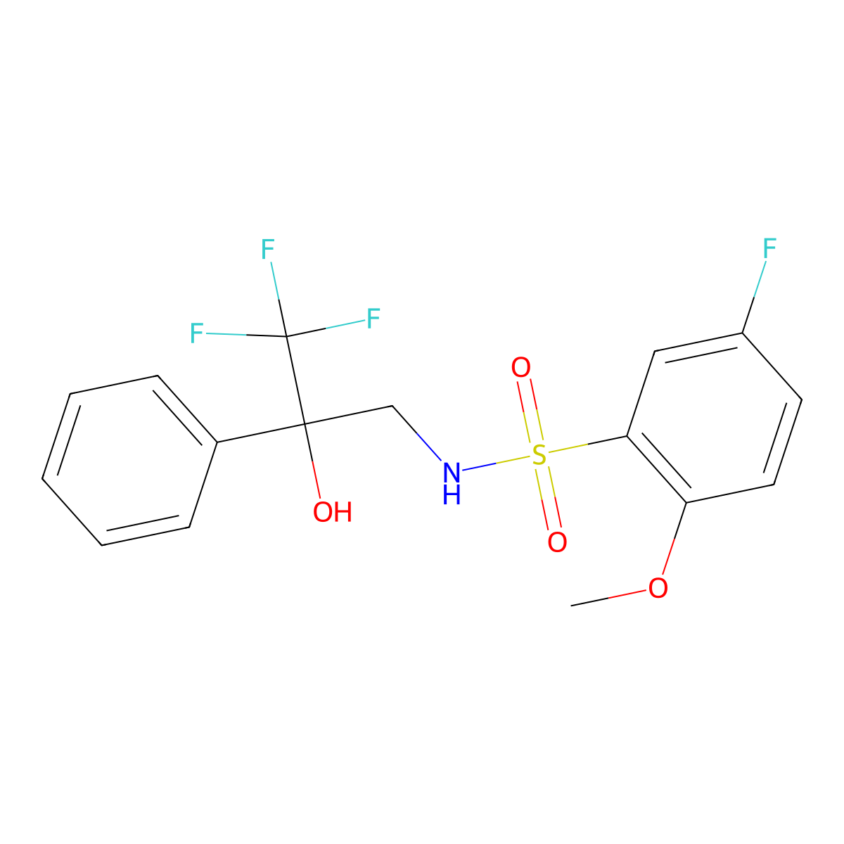 5-fluoro-2-methoxy-N-(3,3,3-trifluoro-2-hydroxy-2-phenylpropyl)benzenesulfonamide molecular structure, CAS 1351654-63-1