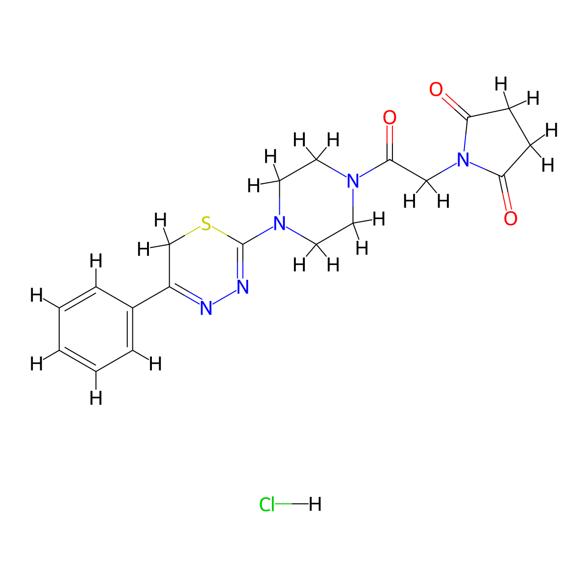 1-(2-oxo-2-(4-(5-phenyl-6H-1,3,4-thiadiazin-2-yl)piperazin-1-yl)ethyl)pyrrolidine-2,5-dione hydrochloride molecular structure, CAS 1351654-69-7