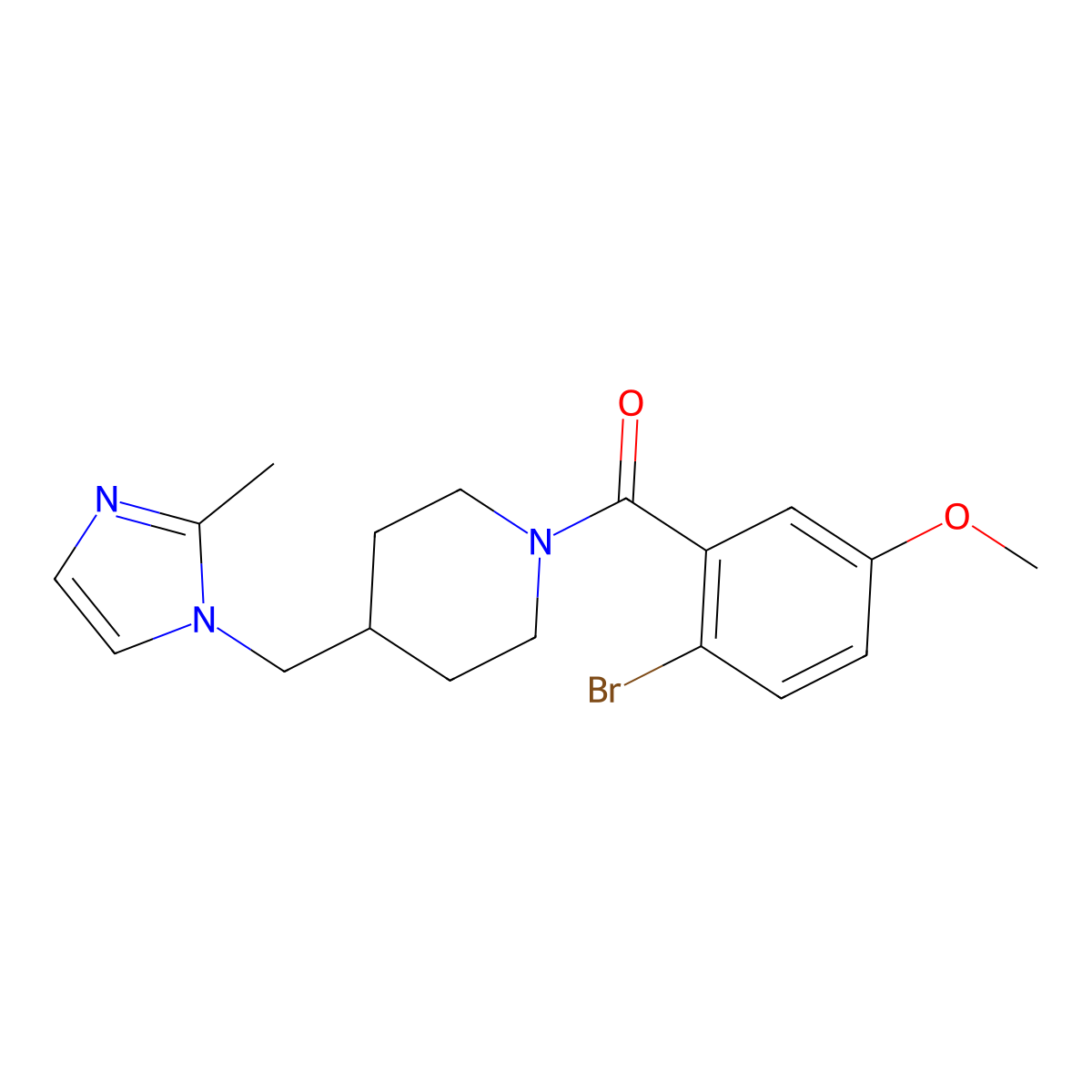 (2-bromo-5-methoxyphenyl)(4-((2-methyl-1H-imidazol-1-yl)methyl)piperidin-1-yl)methanone molecular structure, CAS 1351654-74-4