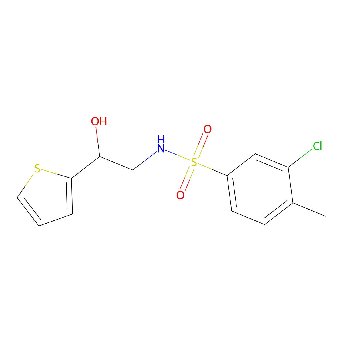 3-chloro-N-(2-hydroxy-2-(thiophen-2-yl)ethyl)-4-methylbenzenesulfonamide molecular structure, CAS 1351654-78-8