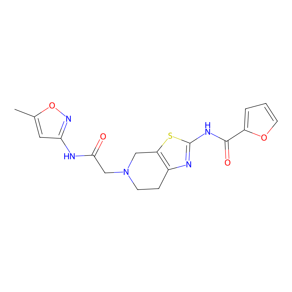 N-(5-(2-((5-methylisoxazol-3-yl)amino)-2-oxoethyl)-4,5,6,7-tetrahydrothiazolo[5,4-c]pyridin-2-yl)furan-2-carboxamide molecular structure, CAS 1351654-95-9