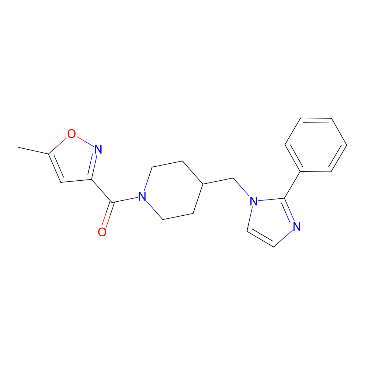 (5-methylisoxazol-3-yl)(4-((2-phenyl-1H-imidazol-1-yl)methyl)piperidin-1-yl)methanone molecular structure, CAS 1351654-96-0