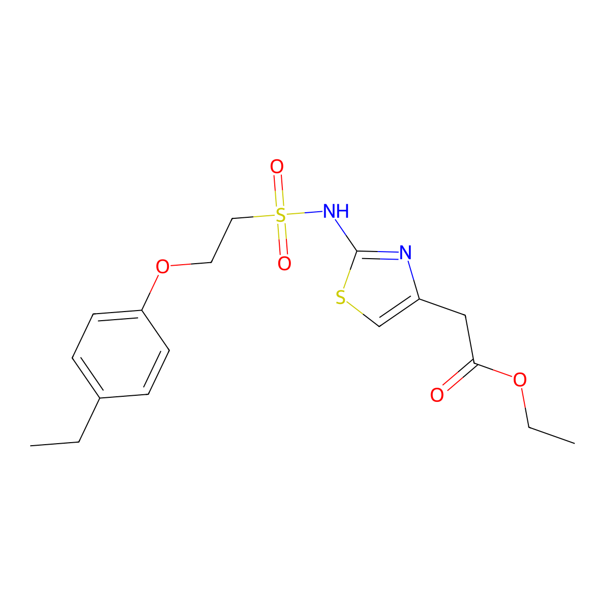 Ethyl 2-(2-(2-(4-ethylphenoxy)ethylsulfonamido)thiazol-4-yl)acetate molecular structure, CAS 1351655-05-4