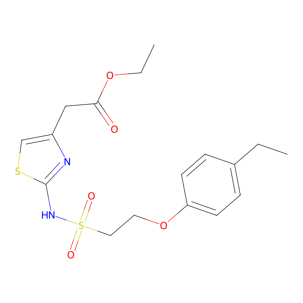 Ethyl 2-(2-(2-(4-ethylphenoxy)ethylsulfonamido)thiazol-4-yl)acetate molecular structure, CAS 1351655-05-4