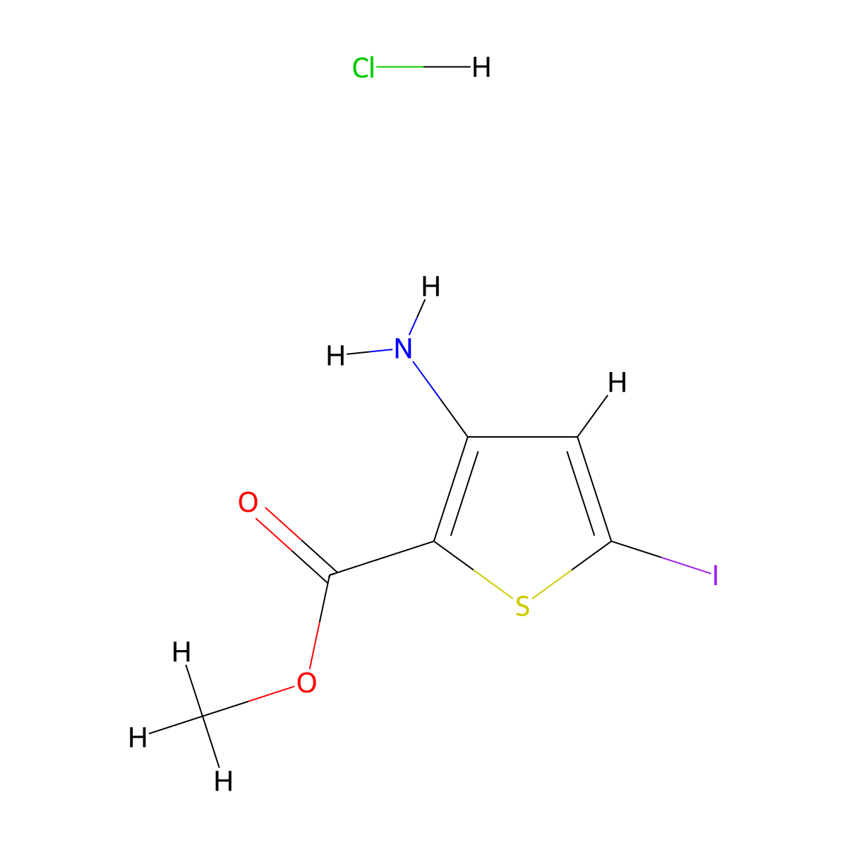 Methyl 3-amino-5-iodothiophene-2-carboxylate hydrochloride molecular structure, CAS 1351655-19-0