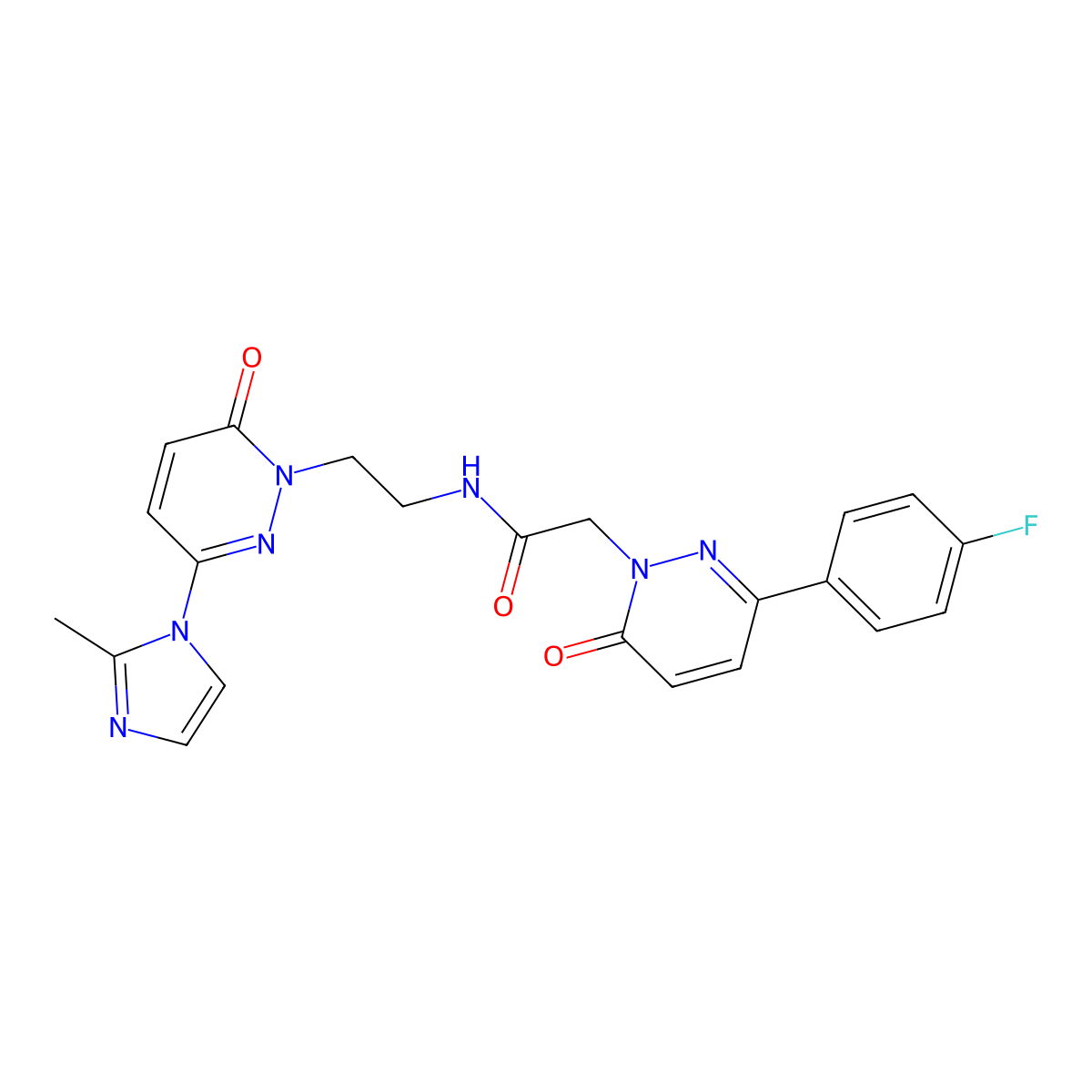 2-(3-(4-fluorophenyl)-6-oxopyridazin-1(6H)-yl)-N-(2-(3-(2-methyl-1H-imidazol-1-yl)-6-oxopyridazin-1(6H)-yl)ethyl)acetamide molecular structure, CAS 1351655-29-2
